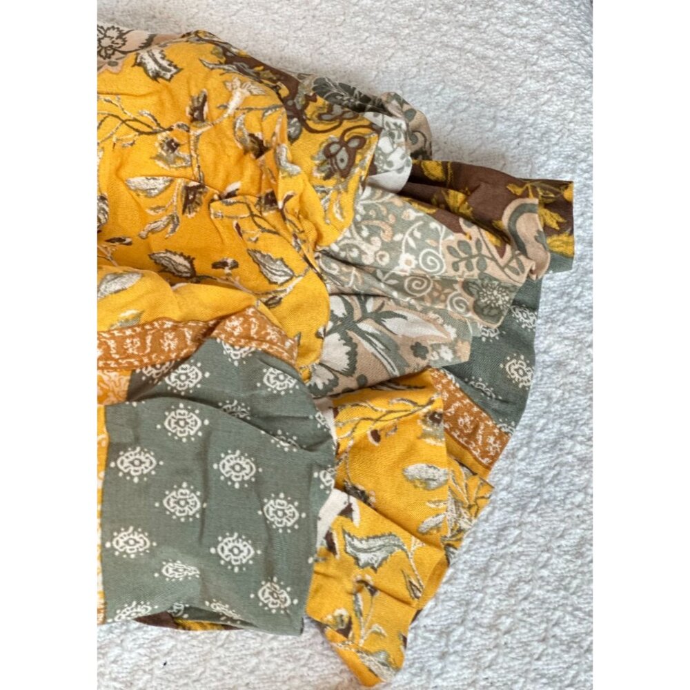 Patchwork Print Button Down Top Women Bubble Styl… - image 7